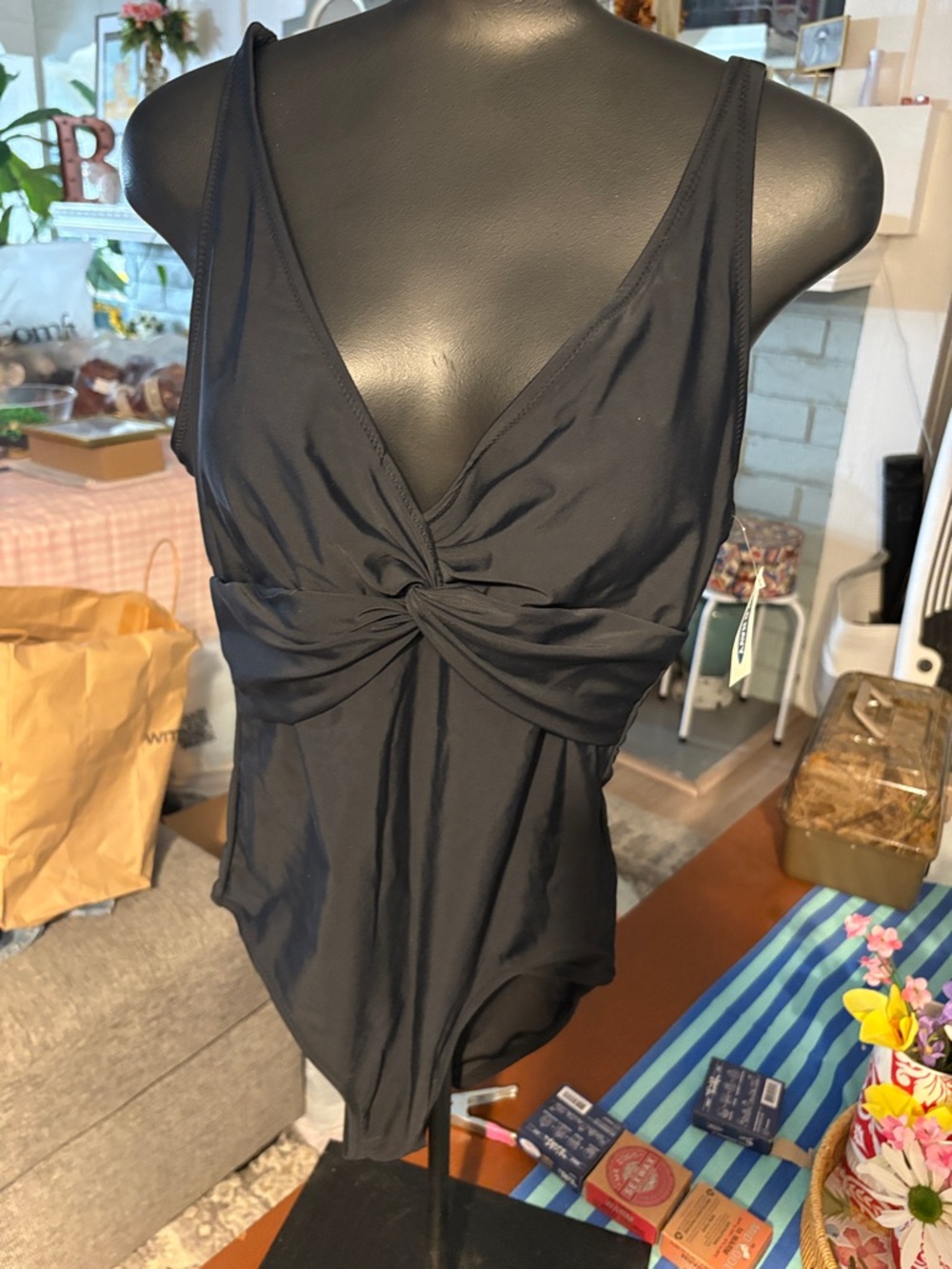 Old Navy Black Twist-Front Bandeau One-Piece